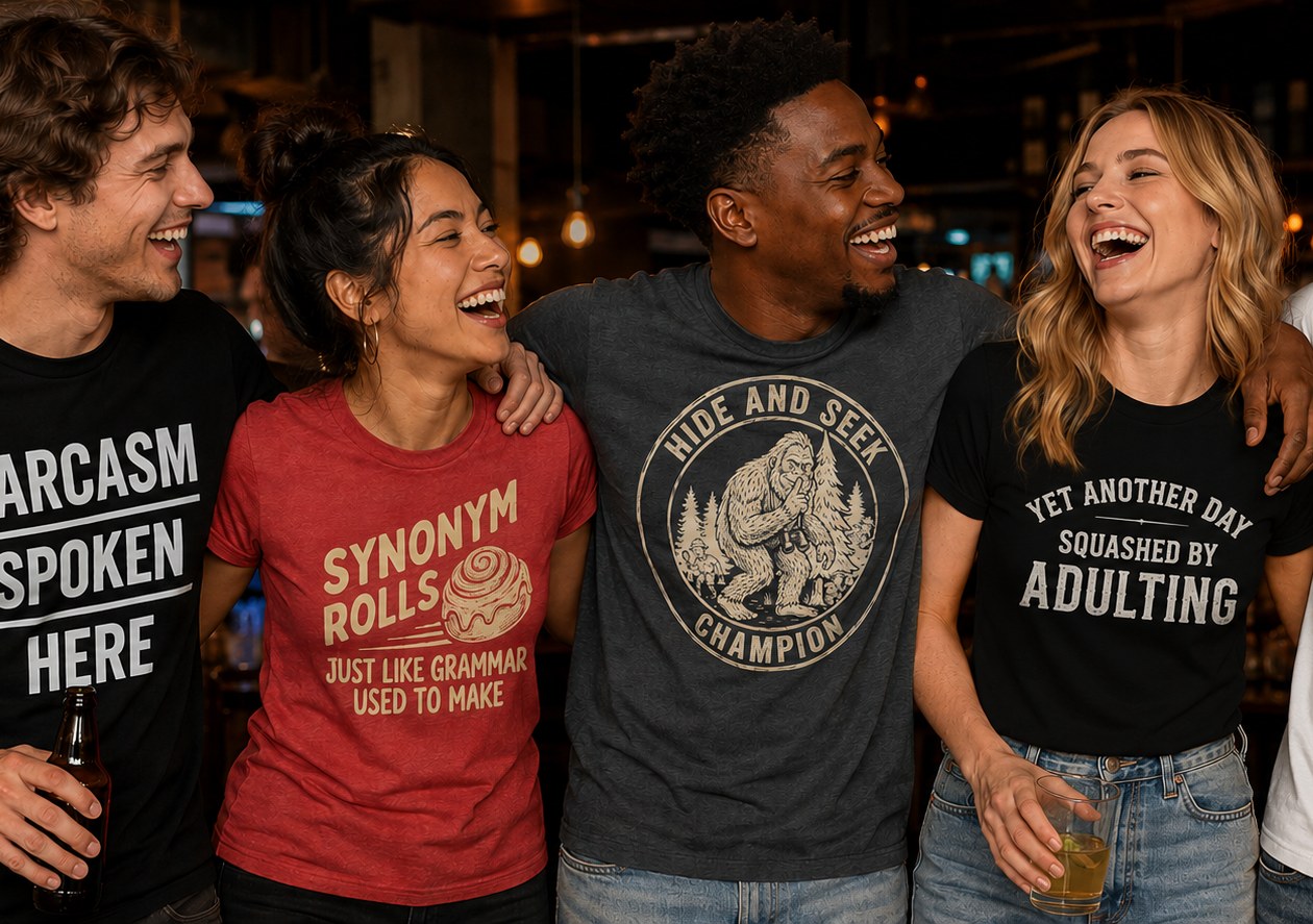 Friends wearing Verified Funny tees
